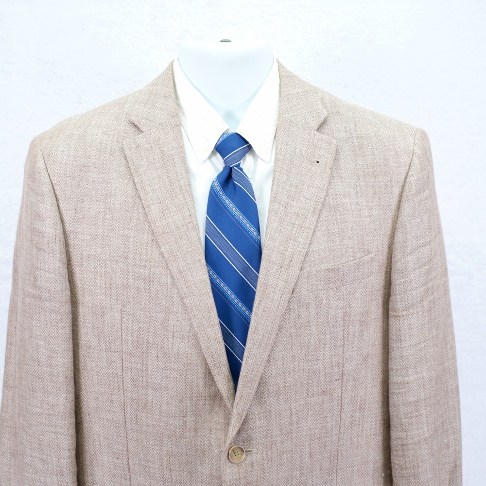 Joseph‎ Abboud 100% Linen Tan Herringbone Sport Coat Blazer 42S Slim Fit